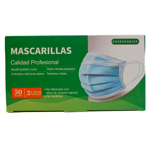 mascarillas desechables 3 pliegos 50 unidades colores