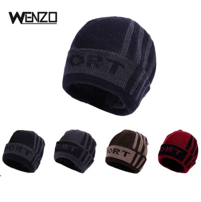 gorro deportivo de terciopelo artico con puños a rayas para hombre