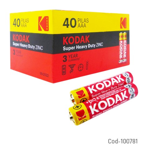 Pilas Kodak Set X 40 Pilas, AAA Super Heavy Duty, Zinc Carbon