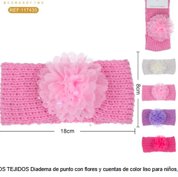 cintillo tejido de  punto con flores