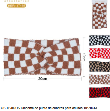 diadema de punto con diseño de cuadros