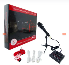 Kit Microfono Condensador Con Tarjeta De Sonido V8+Efecto 4 En 1