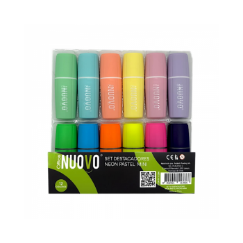SET 12 MINI DESTACADORES NEON+PASTEL NUOVO
